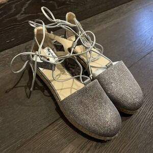 Stuart Weitzman Espadrille Sandals Walk My Way Silver Size M 8.5 NIB A410377
